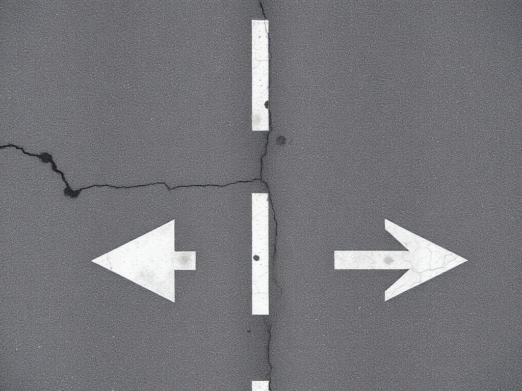 Faded and cracked turn arrow legends on asphalt before thermoplastic upgrade