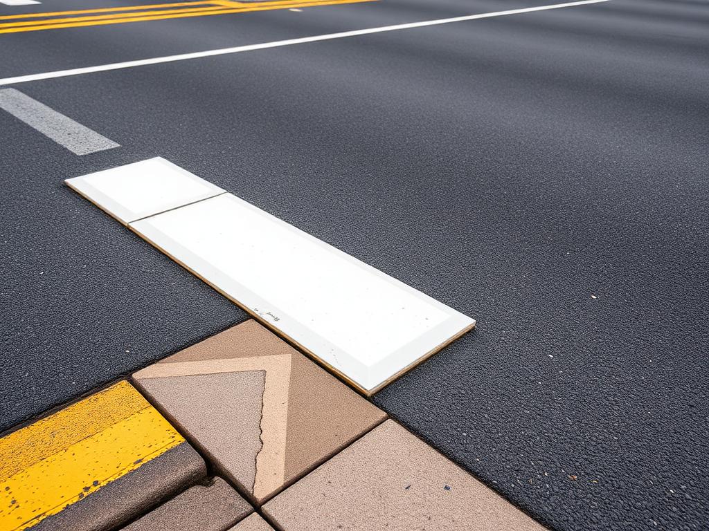 Same intersection after fresh thermoplastic stop bar and lane line application
